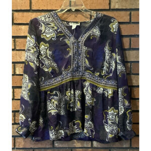 JL Studio Womens Purple Sheer Paisley Print Blouse V Neck Size‎ 18W